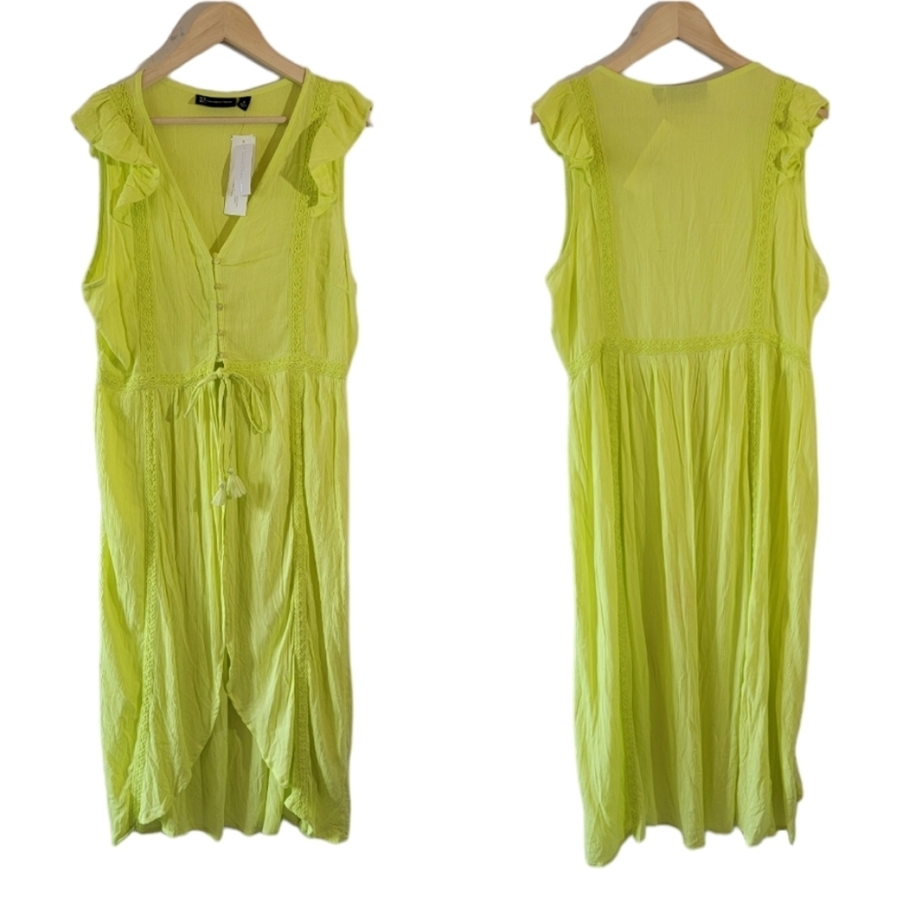 NEW New York & Company Neon Gauze Ruffle Midi Dress Sz XL Beachy Sheer Crochet